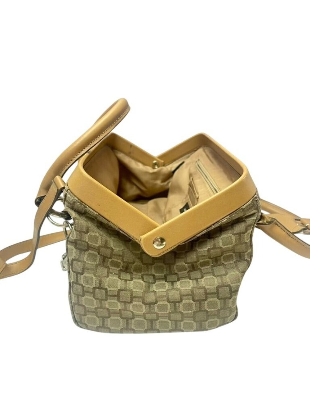 Nine West Beige Jacquard Satchel Bag Shoulder Purse & Wallet Set Charm Keychain - Picture 7 of 11